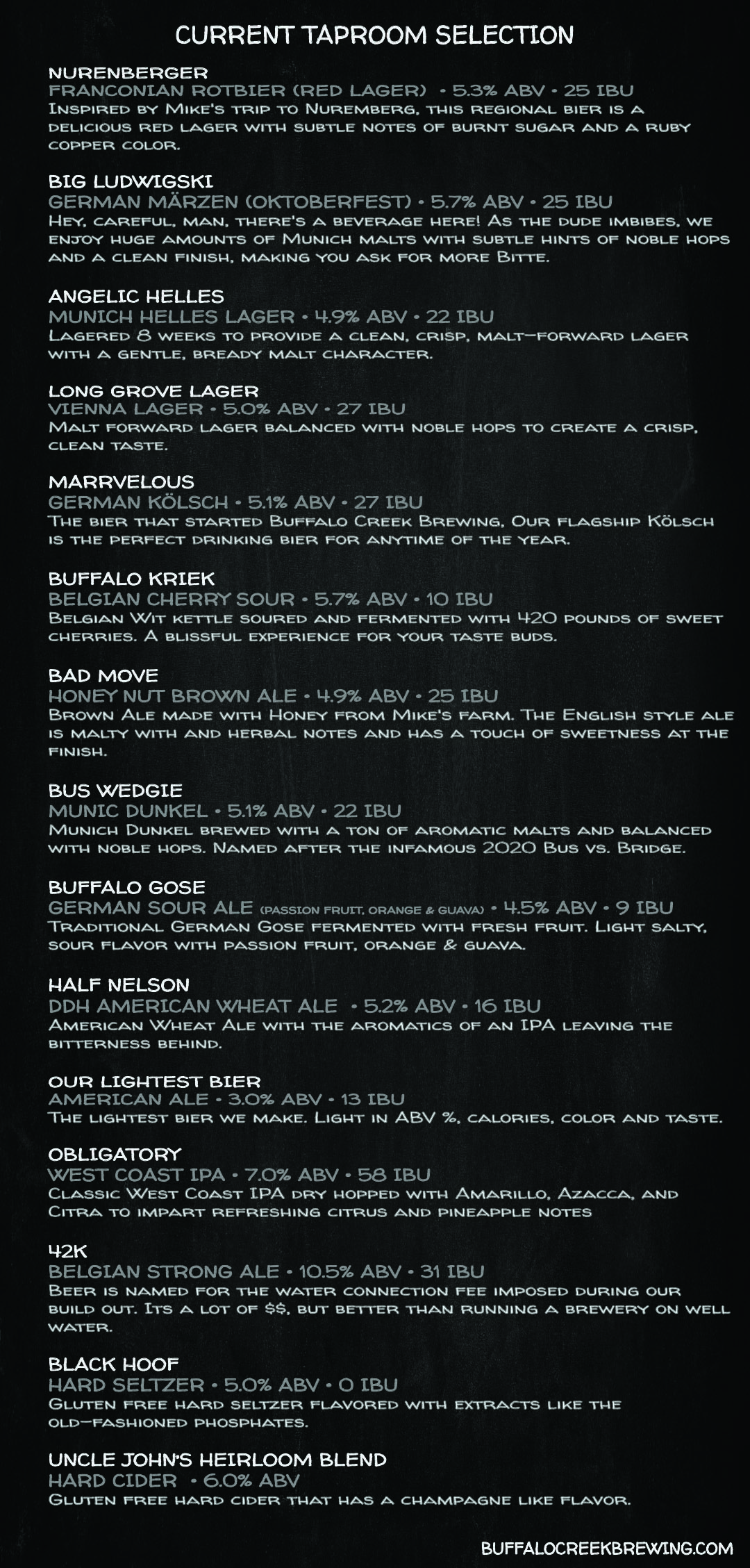 Taproom Menu