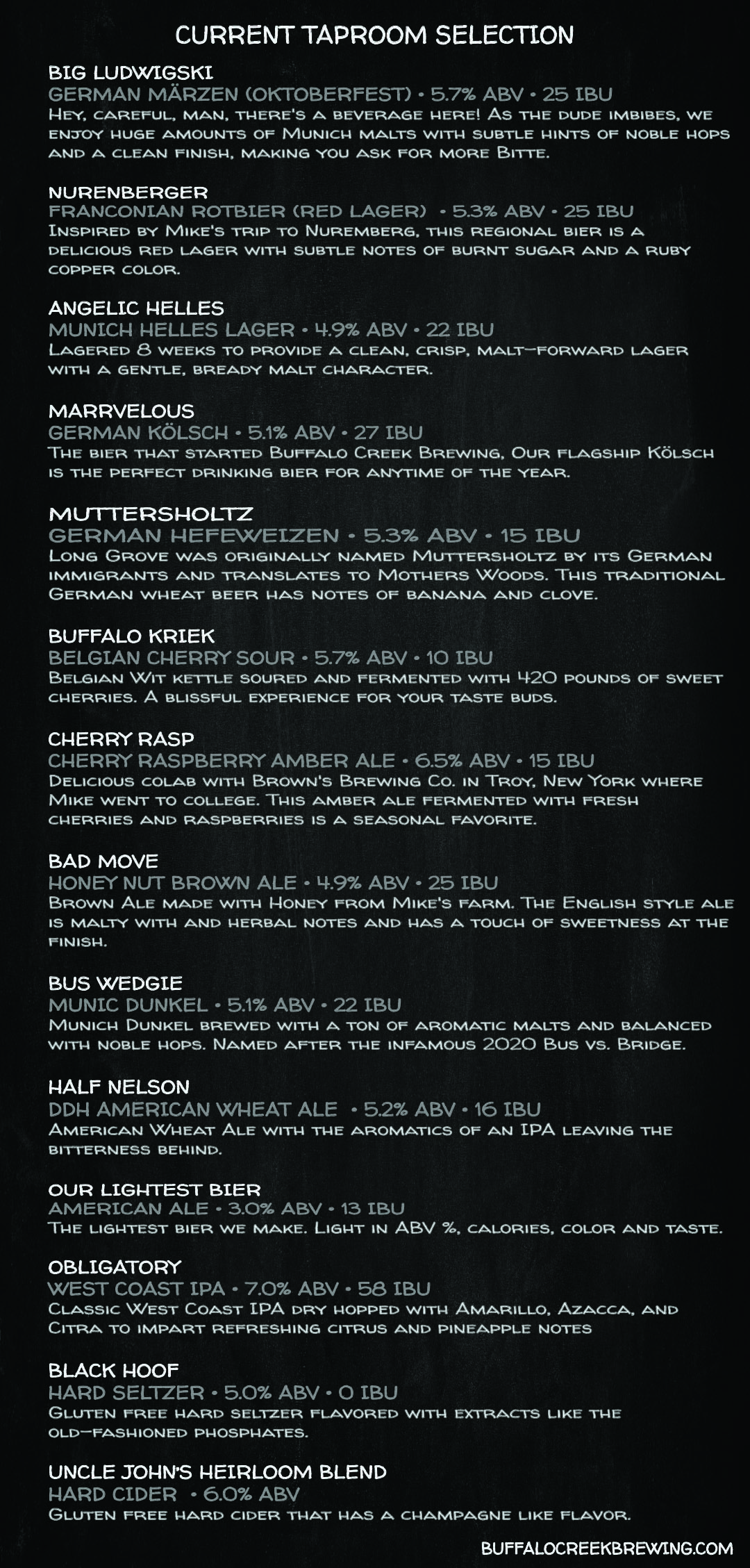 Taproom Menu