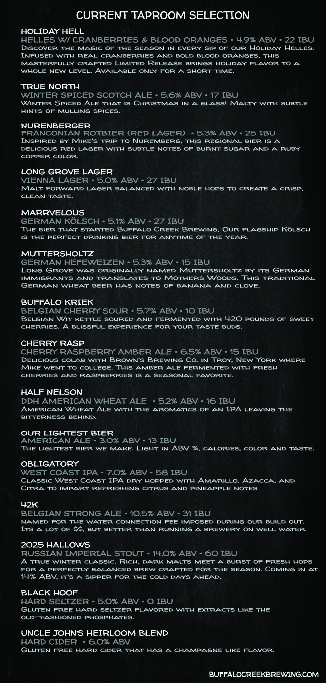 Taproom Menu