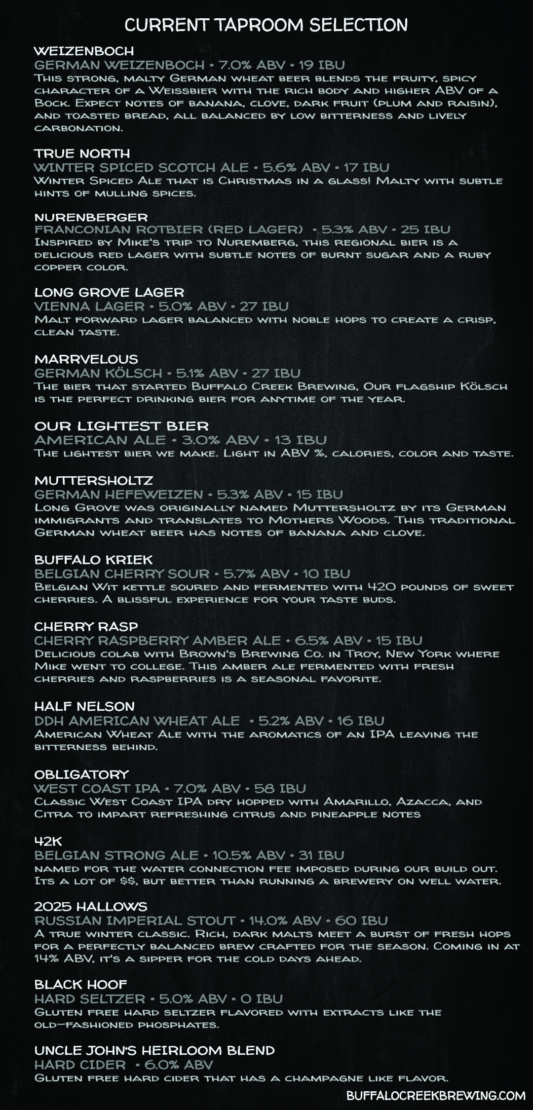Taproom Menu